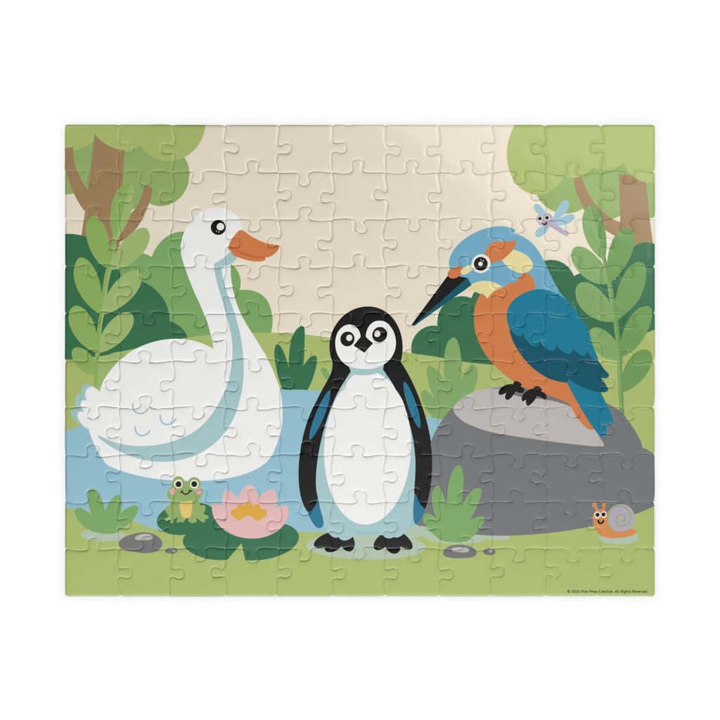 Birdy Jigsaw Puzzle — Swan, Penguin & Kingfisher Scene (110pcs)