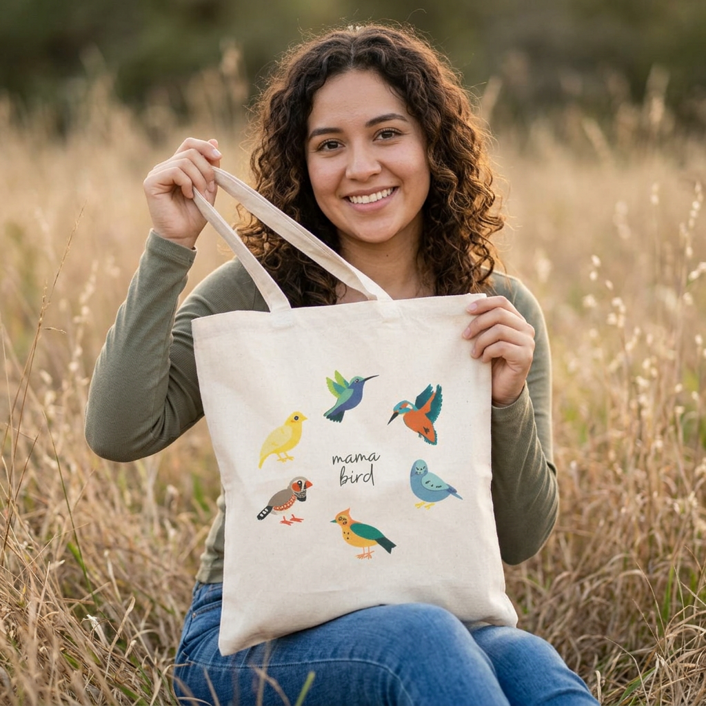 Birdy Mama Bird Canvas Tote Bag