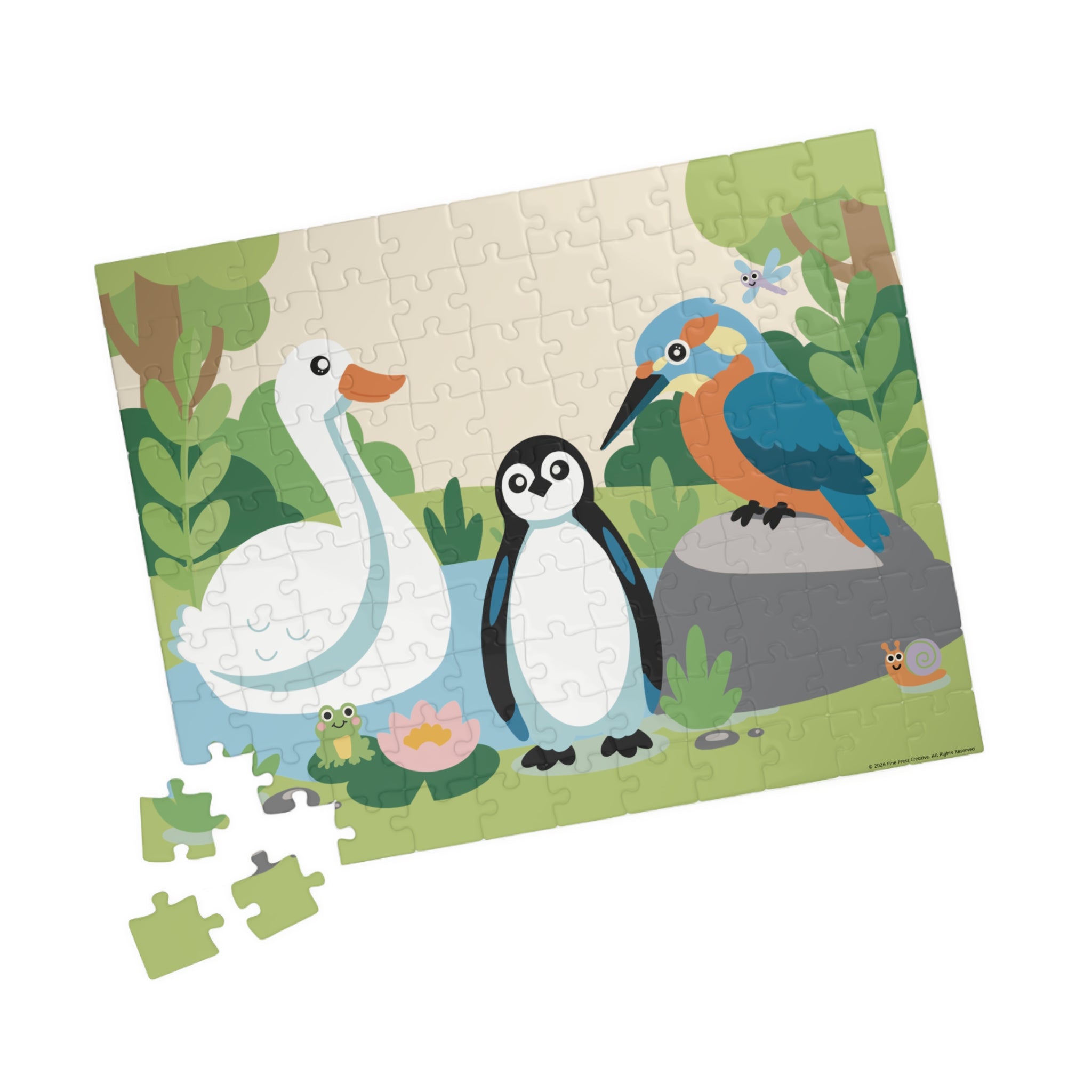 Birdy Jigsaw Puzzle — Swan, Penguin & Kingfisher Scene (110pcs)
